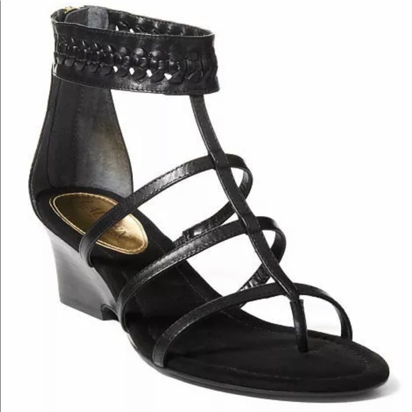 ralph lauren black wedge sandals